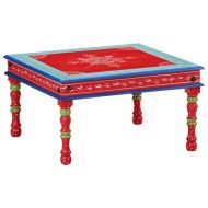 Маса за кафе, червена, ръчно рисувана, мангово дърво масив