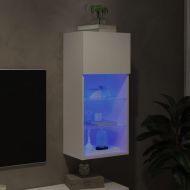 ТВ шкаф с LED осветление, бял, 40,5x30x90 см