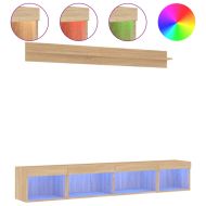 ТВ стенни модули с LED, 5 части, сонома дъб, инженерно дърво