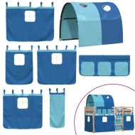 Двуетажно легло със завеси синьо 90x200 см масивно борово дърво