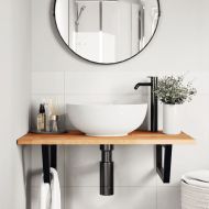 Стенен рафт за мивка, стомана и масивно дърво акация