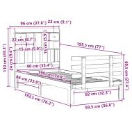 Легло с рафтове за книги, без матрак, 90x190 см, бор масив