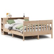 Легло с етажерка за книги, без матрак, 135x190 см, бор масив