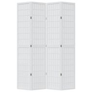 Разделител за стая, 4 панела, бял, дърво пауловния масив