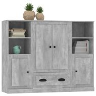 Високи шкафове, 3 бр, бетонно сиви, инженерно дърво