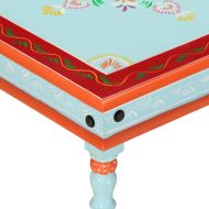 Маса за кафе, синя, ръчно рисувана, мангово дърво масив