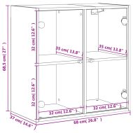 Стенен шкаф със стъклени врати, опушен дъб, 68x37x68,5 см