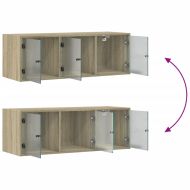 Стенен шкаф със стъклени врати, дъб сонома, 102x37x35 cm