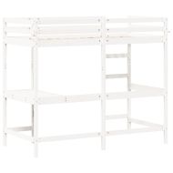 Таванско легло с бюро бяло 90x200 см масивна дървесина бор