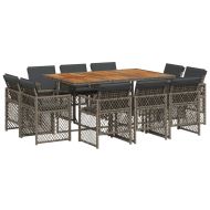 Градински комплект с възглавници 11 части сив полиратан