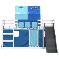 Двуетажно легло с пързалка и завеси, синьо, 90x200 см