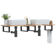 Стенен рафт за мивка, стомана и масивно дърво акация