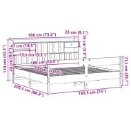Легло с етажерка за книги, без матрак, 180x200 см, бор масив
