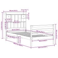 Легло с рафтове за книги, без матрак, 90x200 см, бор масив