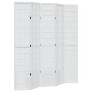 Разделител за стая, 5 панела, бял, дърво пауловния масив