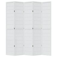 Разделител за стая, 5 панела, бял, дърво пауловния масив
