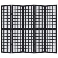 Разделител за стая, 5 панела, черен, дърво пауловния масив