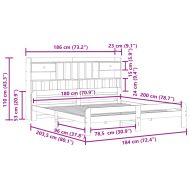 Легло с етажерка за книги, без матрак, 180x200 см, бор масив