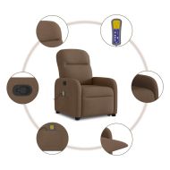 Изправящ масажен реклайнер стол, кафяв, текстил