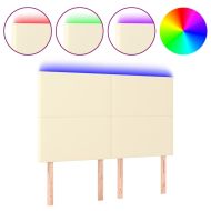 LED горна табла за легло, кремава, 144x5x118/128 см