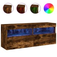 Стенен ТВ шкаф с LED осветление, опушен дъб, 100x30x40 см