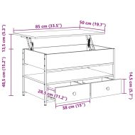Кафе маса, опушен дъб, 85x50x50 см, инженерно дърво и метал