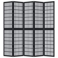 Разделител за стая, 5 панела, черен, дърво пауловния масив