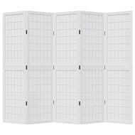 Разделител за стая, 5 панела, бял, дърво пауловния масив