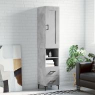 Висок шкаф, бетонно сив, 34,5x34x180 см, инженерно дърво