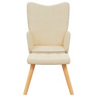 Релакс стол с табуретка, кремав, текстил