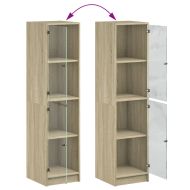 Висок шкаф със стъклена врати, сонома дъб, 35x37x142 см