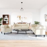 Комплект дивани 3 части кремав текстил