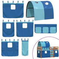 Двуетажно легло със завеси синьо 90x190 см масивно борово дърво