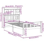 Легло с рафтове за книги, без матрак, 90x190 см, бор масив
