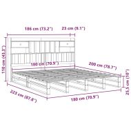Легло с етажерка за книги, без матрак, 180x200 см, бор масив