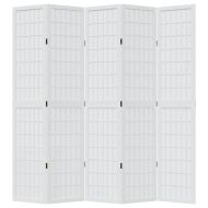 Разделител за стая, 5 панела, бял, дърво пауловния масив