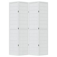 Разделител за стая, 4 панела, бял, дърво пауловния масив