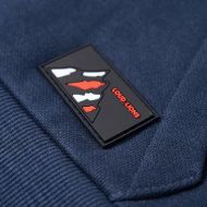 Детски суитшърт с качулка, тъмносин меланж и оранжево, 116