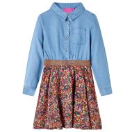 Детска рокля с дълъг ръкав, нейви и деним синьо, 104