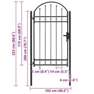 Оградна порта с арковиден връх, стомана, 104x175 см, черна