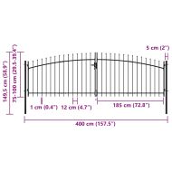 Двойна градинска врата със заострени върхове, 400x150 см