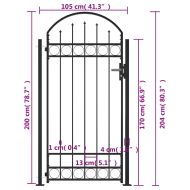 Оградна врата с арковидна горна част 2 стълба 105x204 см черна
