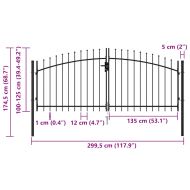 Оградна порта две врати с остри върхове стомана 3х1,25 м черна