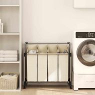 Кош за сортиране на пране с 4 торби, кремав, стомана