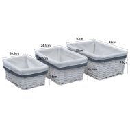 Комплект от 3 прибиращи се кошници, бял, върба