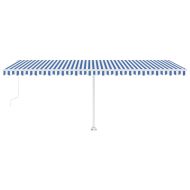 Автоматичен сенник LED сензор за вятър 600x300 см синьо и бяло