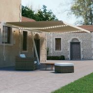 Автоматичен сенник, LED и сензор за вятър, 600x300 см, кремав