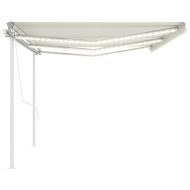 Автоматичен сенник, LED и сензор за вятър, 6x3 м, кремав