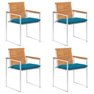 Градински столове 4 бр с възглавници масивно акациево дърво