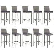 Градински бар комплект с възглавници 11 части сив полиратан